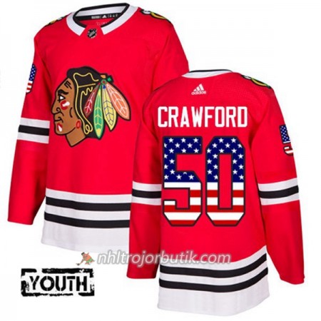 Barn Ishockey Chicago Blackhawks Tröja Corey Crawford 50 Adidas 2017-2018 Röd USA Flag Fashion Authentic